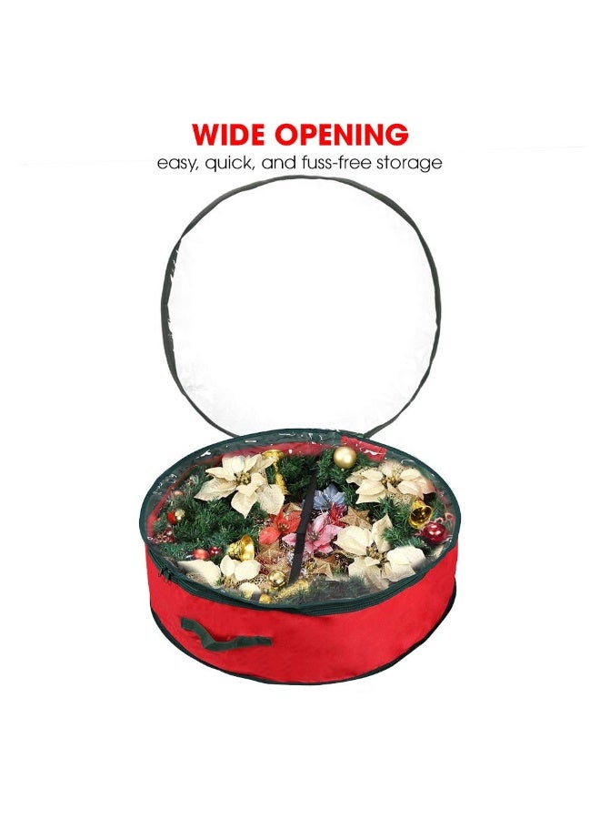 Primode Christmas Wreath Storage Bag 24" | Garland Wreaths Container with Clear Window for Easy Holiday Storage | Durable 600D Oxford Material (Red) - Image 4