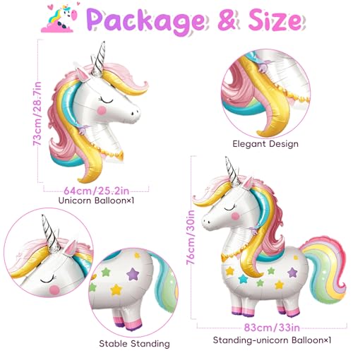 SNLN Unicorn 3rd Birthday Party Decorations for Girls Large Self Standing 3D Unicorn Foil Balloons with Rainbow Heart Star Balloons Wedding Baby Shower Pink Party Supplies number 3 set - Image 5