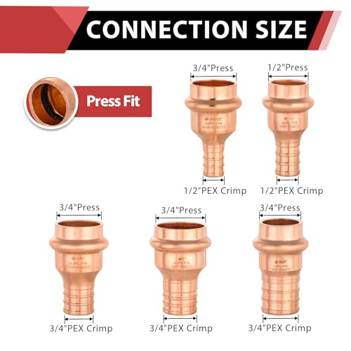 EFIELD Pack of 10 EFIELD 34 inch Copper Press x 34 inch PEX Crimp Coupling Copper Fittings Adapter For Copper and Pex Pipe Connection LBP DesignPRESS022 - Image 3