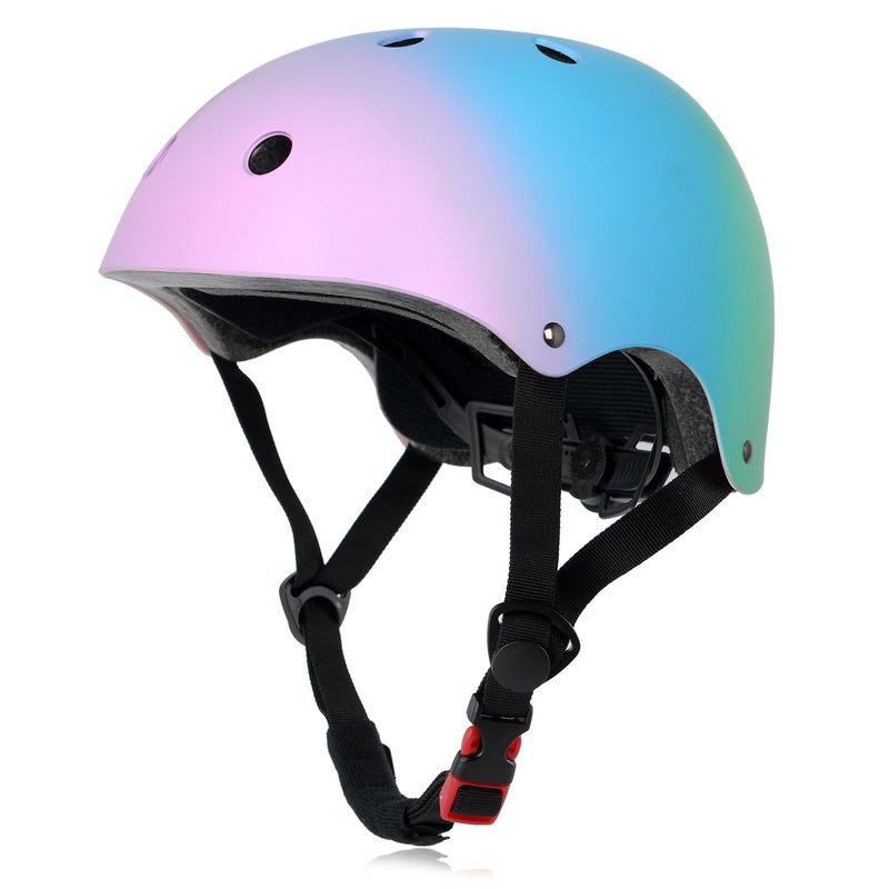 Ouwoer Kids Bike Helmet, Adjustable and Multi-Sport, from Toddler to Youth, 3 Sizes (Pink Blue Green) - Image 1