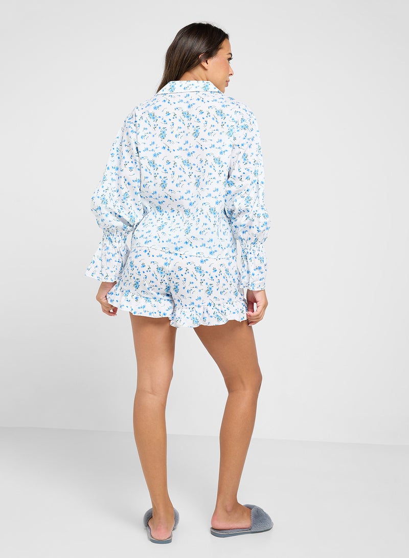 Ginger Floral Print Button Down Shirt & Short Pj Set - Image 2