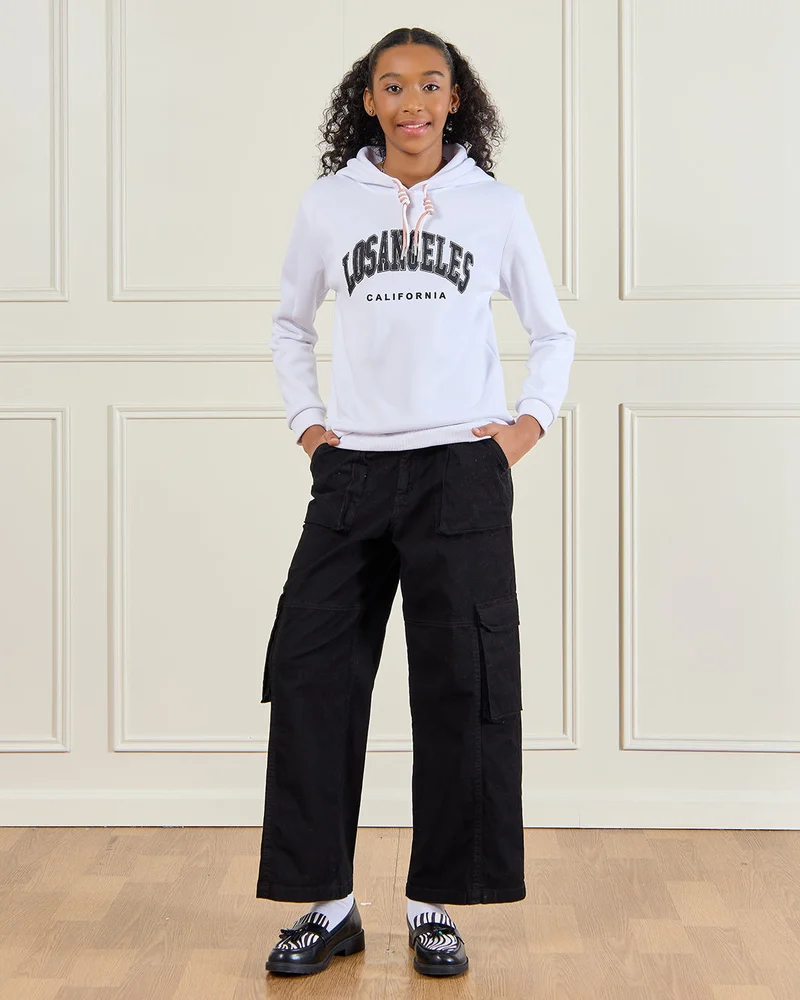 ردتاغ Senior Girls White Hoody Sweatshirt