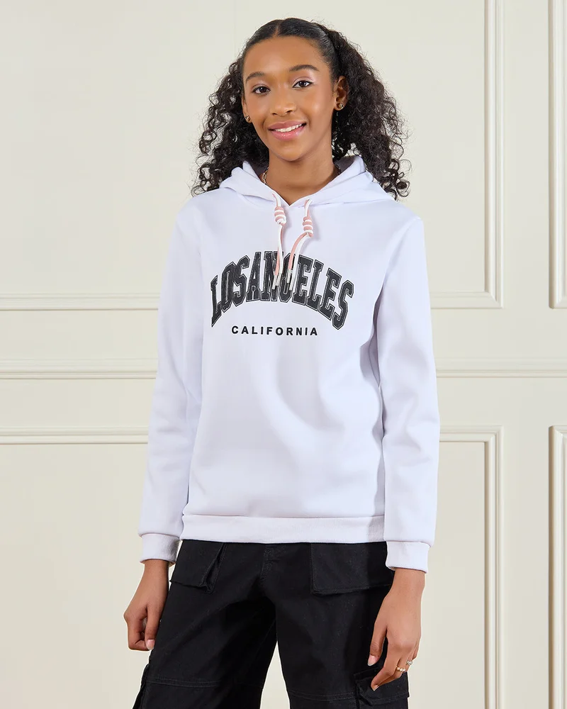 ردتاغ Senior Girls White Hoody Sweatshirt
