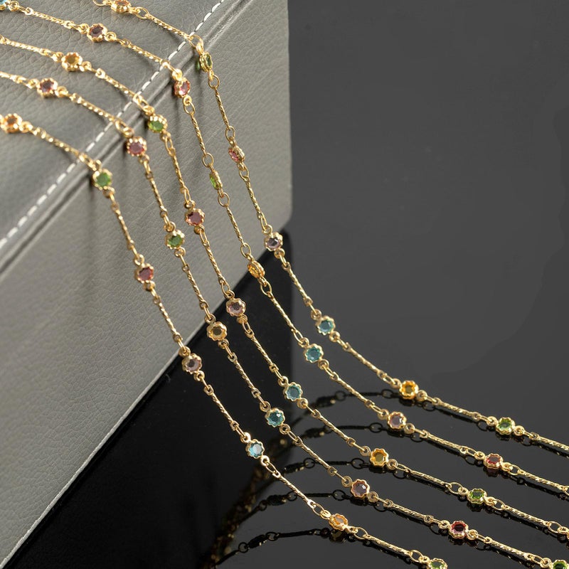 YOUBEIYEE 16.4 Feet Colorful Crystal Chain for Jewelry Making 18K Gold Plated Brass Jewelry Chains Bulk Light Gold Bar Chain Link Necklace Bracelet DIY for Women - Image 4