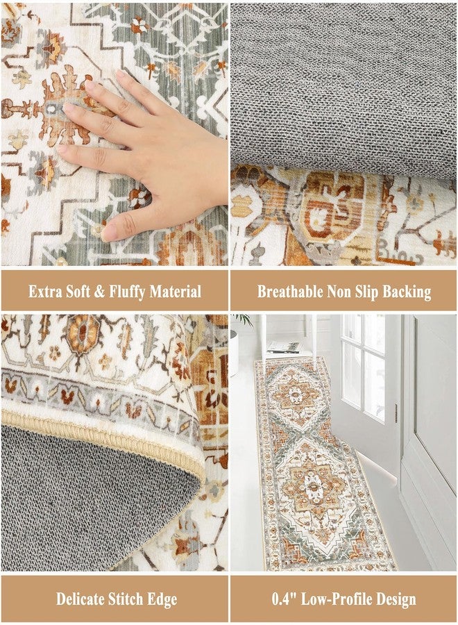 Pauwer Hallway Runner Rug 2x8, Long Washable Kitchen Rugs Runner, Farmhouse Vintage Medallion Area Rug Carpet, Soft Throw Rugs for Bedroom, Non Slip Floor Runner for Entryway Laundry - Image 3
