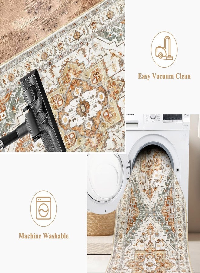 Pauwer Hallway Runner Rug 2x8, Long Washable Kitchen Rugs Runner, Farmhouse Vintage Medallion Area Rug Carpet, Soft Throw Rugs for Bedroom, Non Slip Floor Runner for Entryway Laundry - Image 4