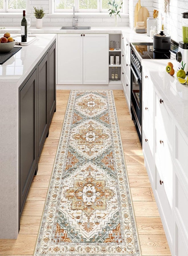 Pauwer Hallway Runner Rug 2x8, Long Washable Kitchen Rugs Runner, Farmhouse Vintage Medallion Area Rug Carpet, Soft Throw Rugs for Bedroom, Non Slip Floor Runner for Entryway Laundry - Image 2