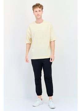 Blank Essentials Men Crew Neck Short Sleeve Brand Logo T-Shirt, Cream  - Image 4