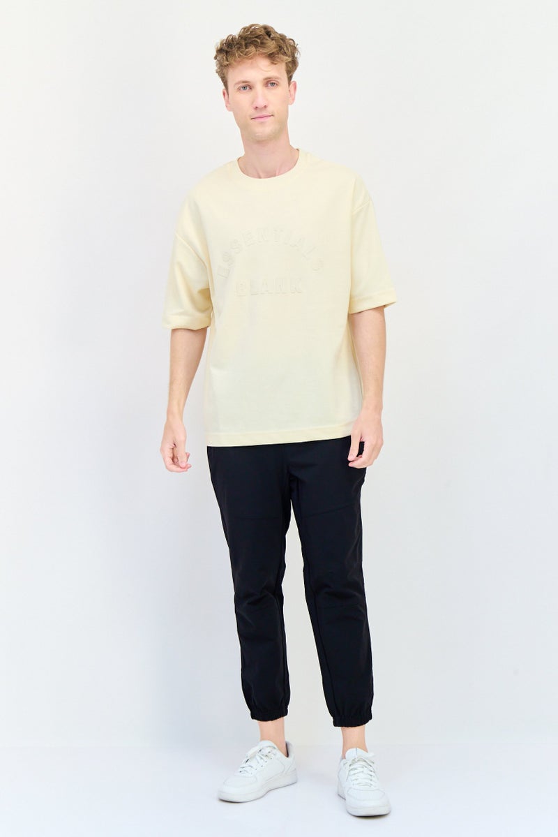Blank Essentials Men Crew Neck Short Sleeve Brand Logo T-Shirt, Cream - Image 4
