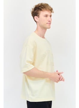 Blank Essentials Men Crew Neck Short Sleeve Brand Logo T-Shirt, Cream  - Image 2