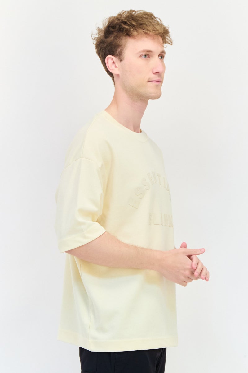 Blank Essentials Men Crew Neck Short Sleeve Brand Logo T-Shirt, Cream - Image 2