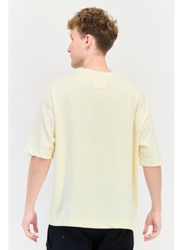Blank Essentials Men Crew Neck Short Sleeve Brand Logo T-Shirt, Cream  - Image 3