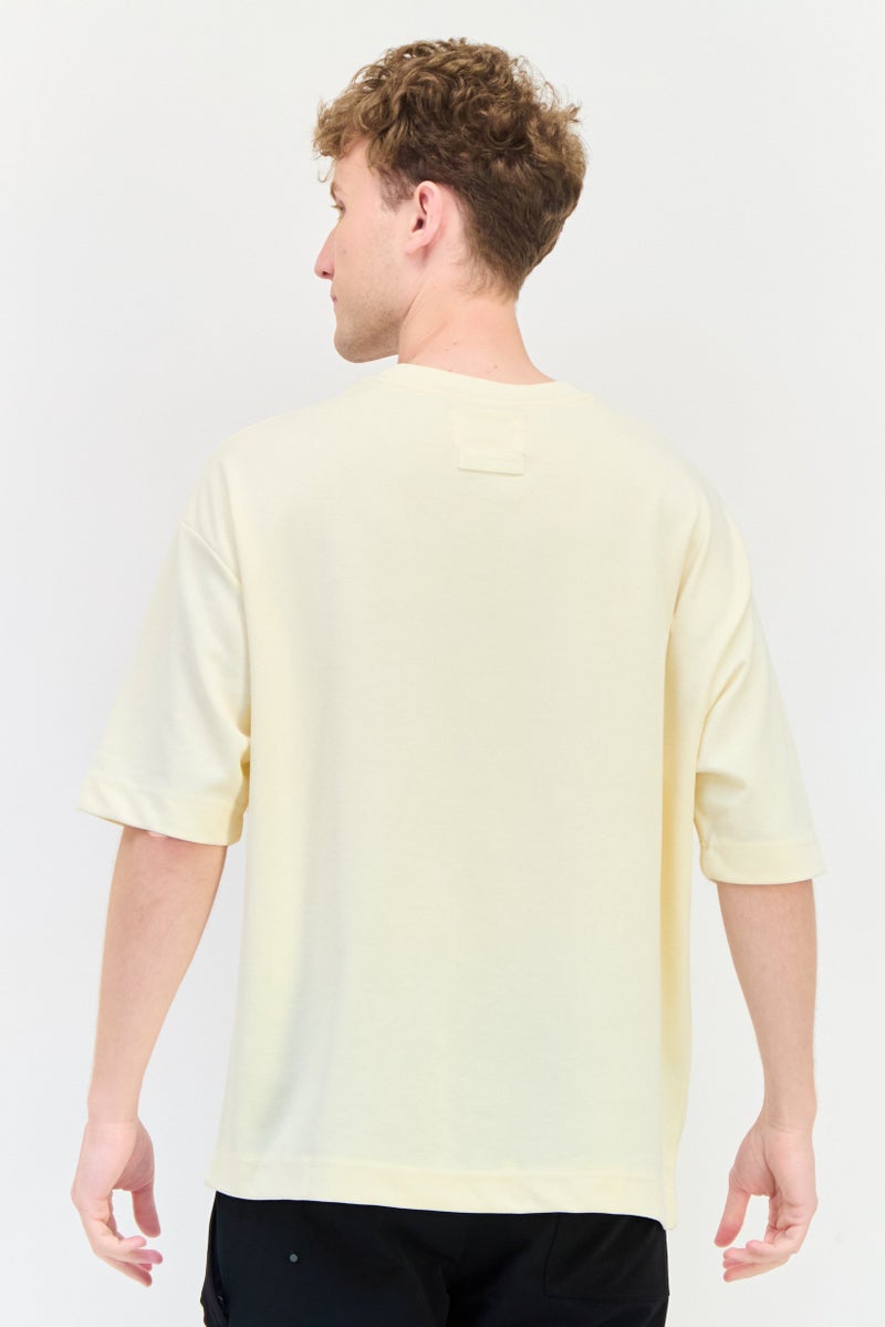 Blank Essentials Men Crew Neck Short Sleeve Brand Logo T-Shirt, Cream - Image 3