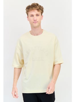 Blank Essentials Men Crew Neck Short Sleeve Brand Logo T-Shirt, Cream  - Image 1