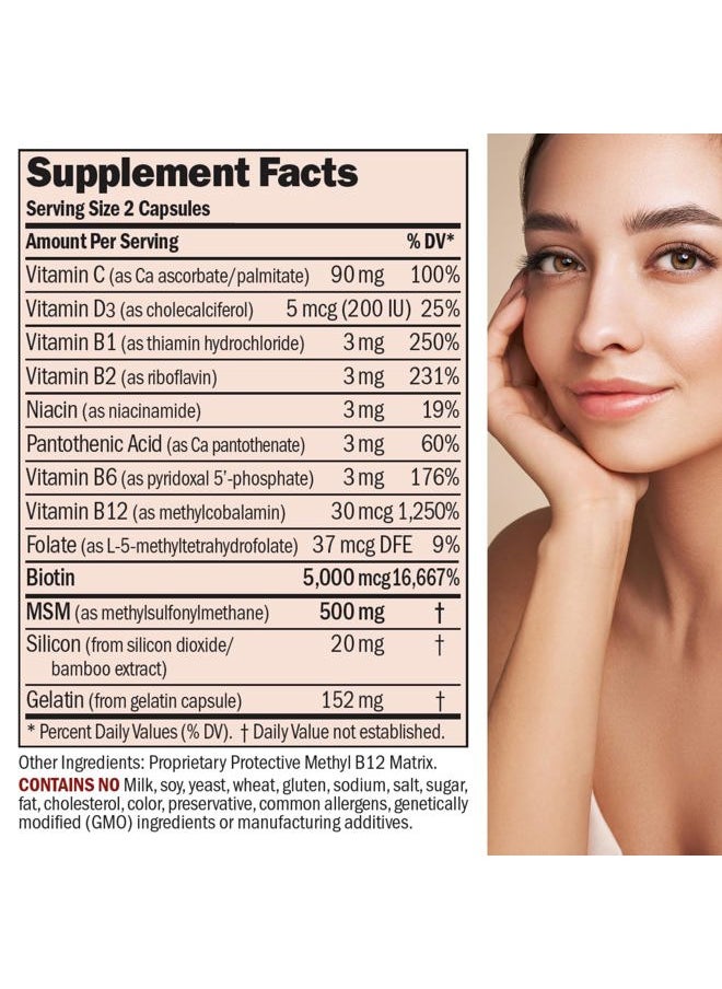 Andrew Lessman Healthy Hair, Skin and Nails 120 Capsules - 5000 mcg High Bioactivity Biotin, B-Complex. Promotes Beautiful Skin, Strong Nails. No Additives Hair Growth Vitamins Biotin Supplement  - Image 2