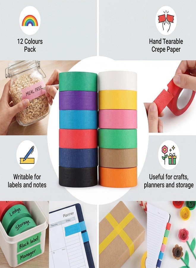 Fyguard 12 Rolls Colored Masking Tape I Inch × 240Yard Total Colored Painters Tape Rolls, Writable Removable Colorful Craft Tape for Kids Labeling Arts Crafts Classroom Decor, 23mm×20m×12Rolls - Image 5
