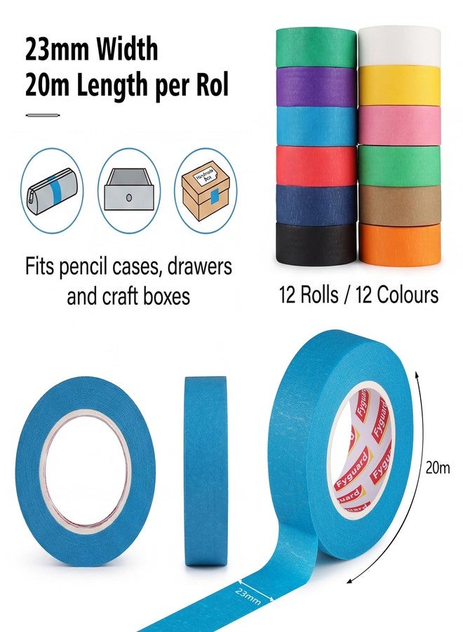 Fyguard 12 Rolls Colored Masking Tape I Inch × 240Yard Total Colored Painters Tape Rolls, Writable Removable Colorful Craft Tape for Kids Labeling Arts Crafts Classroom Decor, 23mm×20m×12Rolls - Image 2