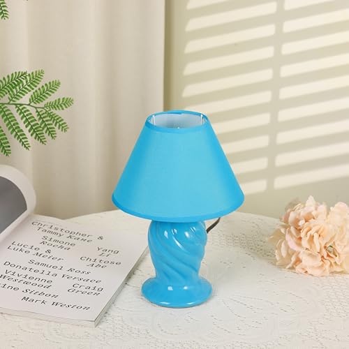 HOME ELEMENTS Modern Ceramic Table Lamp With Fabric Shade, Decorative Night Light For Bedroom Living Room, Home Decor Items, Study Lamp, Reading Desk Lamp, Nightstand Lamp 17.5X25Cm (Blue),Led - Image 4