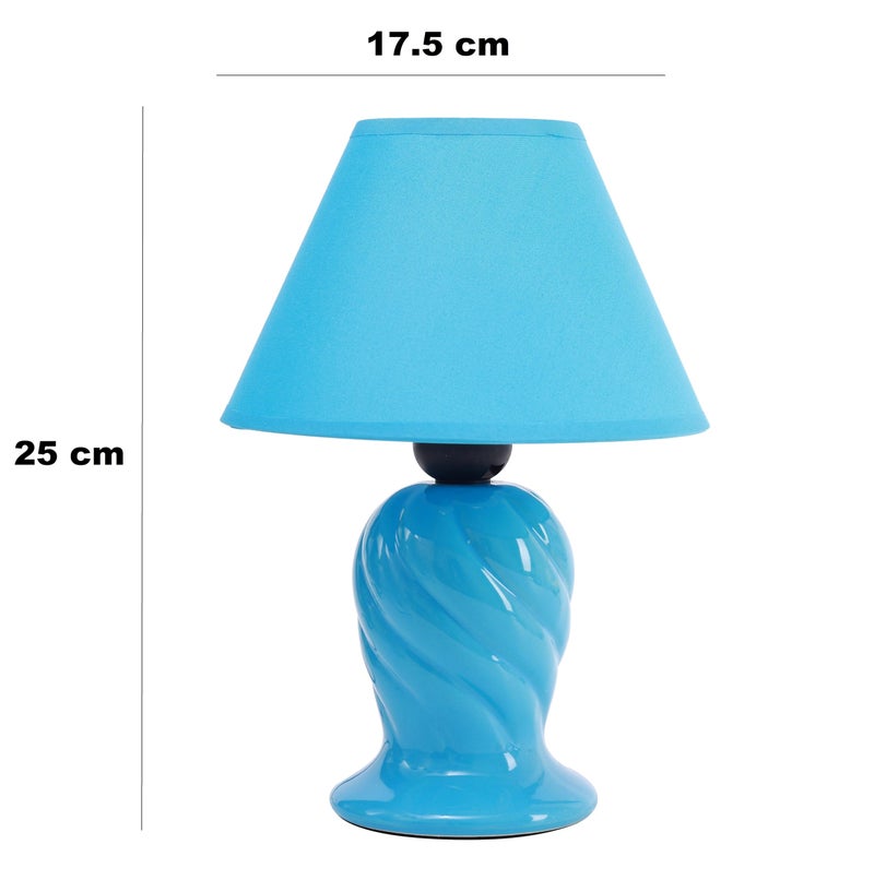 HOME ELEMENTS Modern Ceramic Table Lamp With Fabric Shade, Decorative Night Light For Bedroom Living Room, Home Decor Items, Study Lamp, Reading Desk Lamp, Nightstand Lamp 17.5X25Cm (Blue),Led - Image 5