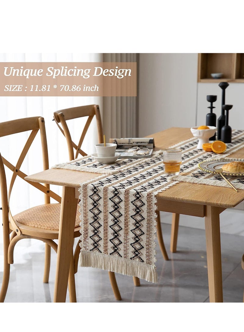 SOLARAE Burlap Splicing Table Runners Boho Runner With Tassels Handmade Woven Fabric Decorative For Kitchen Dining Restaurant Hotel Wedding Cafe Party 30 X 180 Cm - Image 4