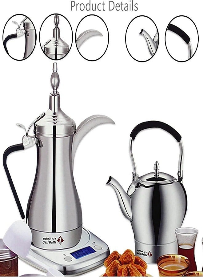 Electric Arabic coffee and tea maker from Al Khaleej, with glass and accessories, 1 liter, 1000 watts, two years warranty, Dallah making 1, 1000 watts, silver - Image 2
