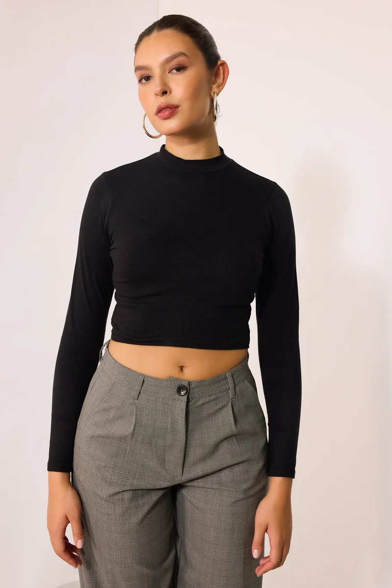 فيرجيو Cotton High Workwear Neck Tops With Full Sleeve for Women