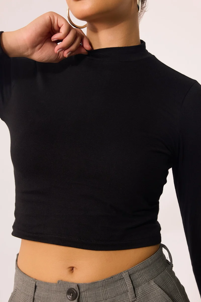 فيرجيو Cotton High Workwear Neck Tops With Full Sleeve for Women