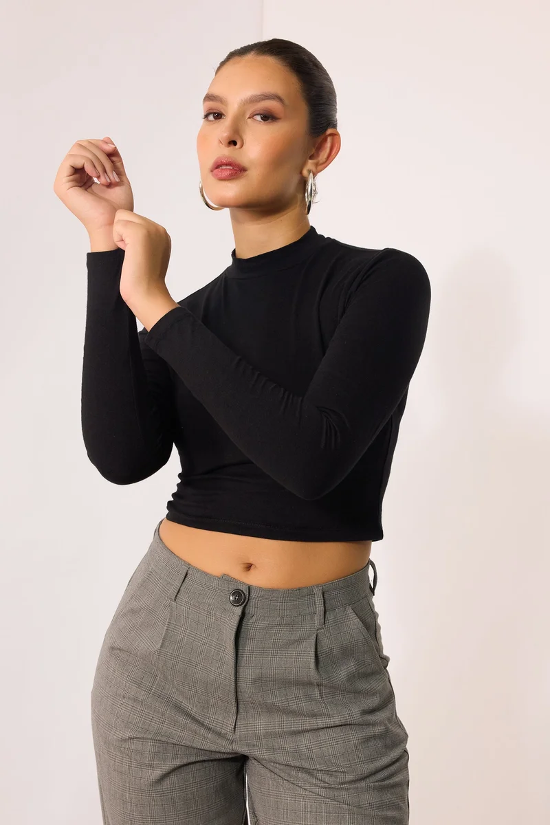 فيرجيو Cotton High Workwear Neck Tops With Full Sleeve for Women