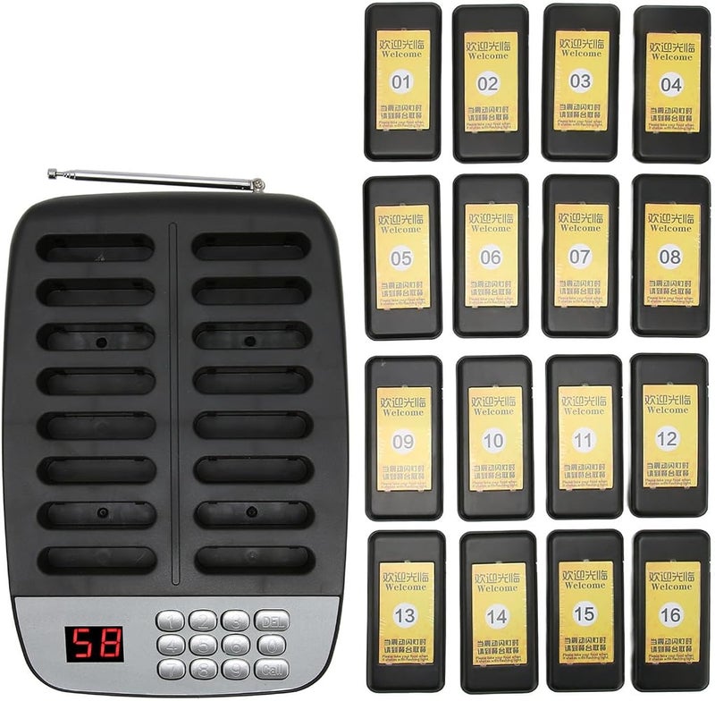 Bewinner Restaurant Pager System, Wireless Queue Call System with 1 Host 16 16 Pagers, 1000m Distance, 3 Vibration Modes, Strong (UK Plug) - Image 2