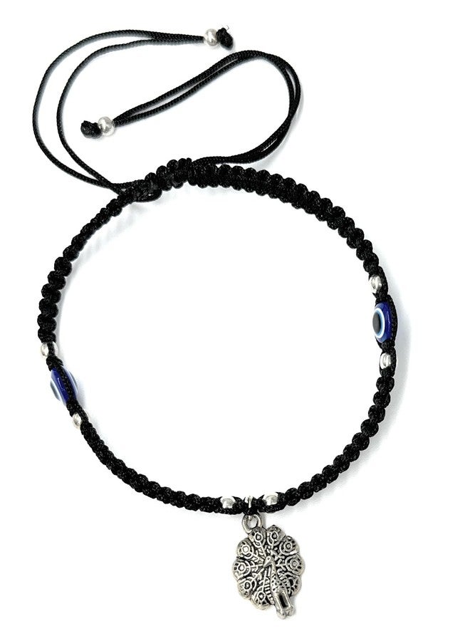 Jyokrish Handmade Adjustable Metal Silver hanging Peacock evil eye Black Silk dori Anklet For Women |Girls |Nazariya |Thread Work |Payal |Pair of 1 - Image 2