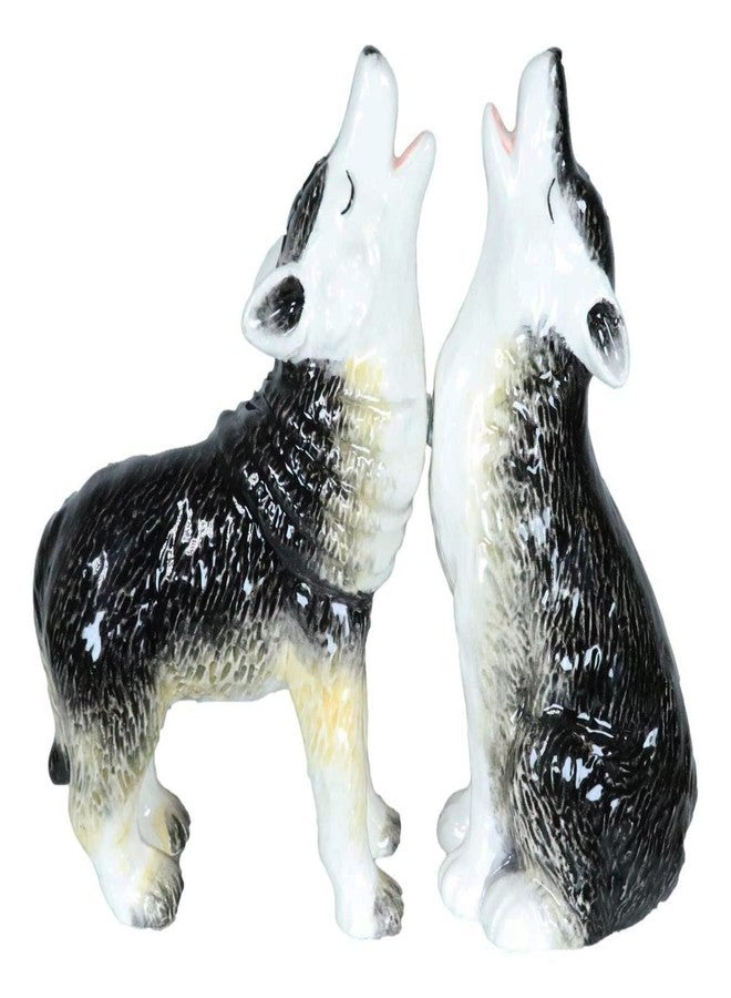 Ebros Gift Full Moon Alpha Gray Wolf Pups Howling Through The Night Ceramic Salt And Pepper Shakers Set Rustic Wildlife Woodlands Wolves Timberwolves Mystical Animal Spirit Decor - Image 1