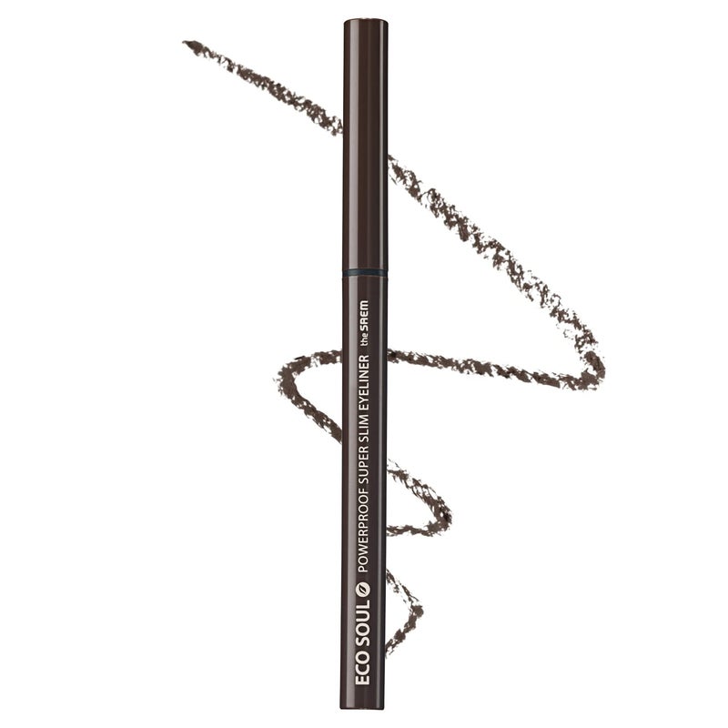 THESAEM Eco Soul Powerproof Super Slim Eyeliner - Smudge Proof Gel Eyeliner - Micro Precision Tip (2mm) - Highly Pigmented & Long-lasting Eye Makeup Glides on Smoothly, 0.1g (BR01 Thrill Brown) - Image 1