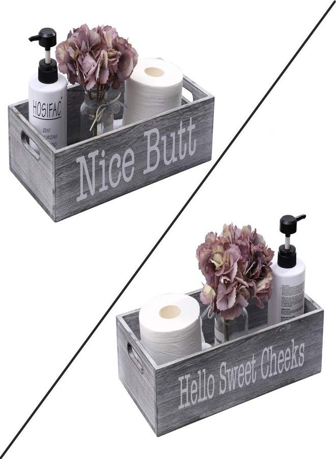 HOSROOME Nice Butt Bathroom Decor Box Toilet Paper Holder for Bathroom Dector Farmhouse Rustic Wood Storage Bin Funny Storage Box for Home Decor,Grey - Image 1
