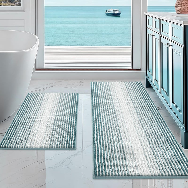BSICPRO Bathroom Rugs and Mats Sets, 2 Piece Thick Absorbent Chenille Non Slip, Soft Shaggy Floor Mats, Machine Washable (Sea Green, 20" x 47" Plus 16" x 24") - Image 1