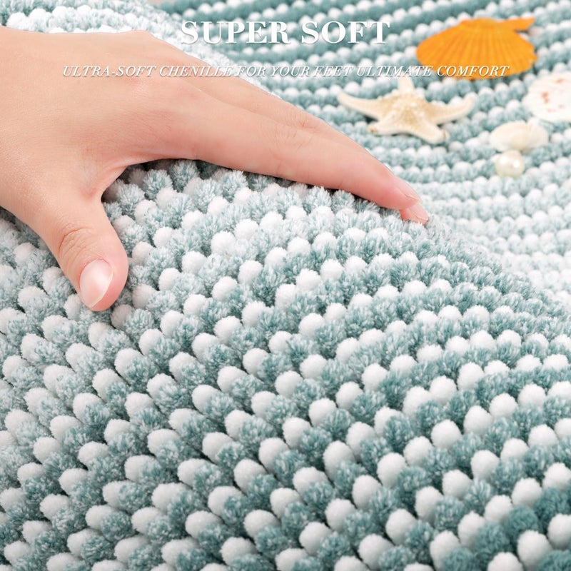 BSICPRO Bathroom Rugs and Mats Sets, 2 Piece Thick Absorbent Chenille Non Slip, Soft Shaggy Floor Mats, Machine Washable (Sea Green, 20" x 47" Plus 16" x 24") - Image 2