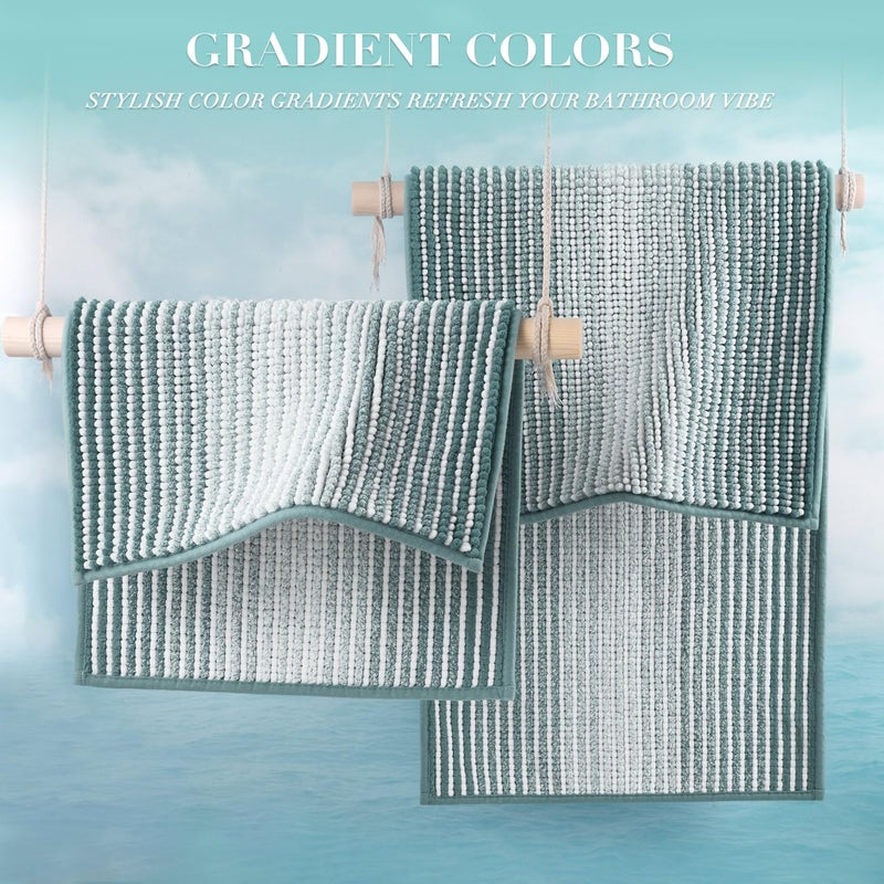 BSICPRO Bathroom Rugs and Mats Sets, 2 Piece Thick Absorbent Chenille Non Slip, Soft Shaggy Floor Mats, Machine Washable (Sea Green, 20" x 47" Plus 16" x 24") - Image 4