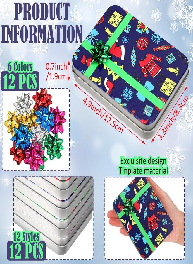 Remuuly 12 Pcs Christmas Gift Card Tin Holder Boxes with Lids and Bow Flower Stickers Christmas Cookie Tins Gift Box Set Xmas Cardholder Money Boxes for Holiday Decor Party Favor Box - Image 2