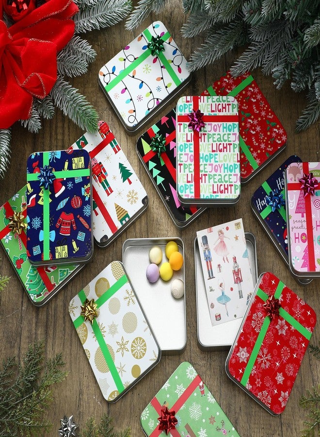 Remuuly 12 Pcs Christmas Gift Card Tin Holder Boxes with Lids and Bow Flower Stickers Christmas Cookie Tins Gift Box Set Xmas Cardholder Money Boxes for Holiday Decor Party Favor Box - Image 4