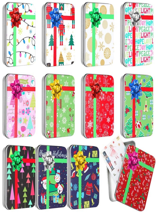Remuuly 12 Pcs Christmas Gift Card Tin Holder Boxes with Lids and Bow Flower Stickers Christmas Cookie Tins Gift Box Set Xmas Cardholder Money Boxes for Holiday Decor Party Favor Box - Image 1