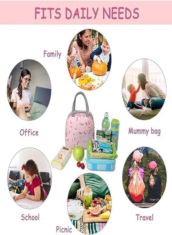 BAOER Lunch Bags for Office Women & Men Insulated Lunch Bag for Kids Tiffin Bag for Organizer Storage Lunch Box Portable and Reusable (Pink Unicorn, Nylon), 1 Liter - Image 5