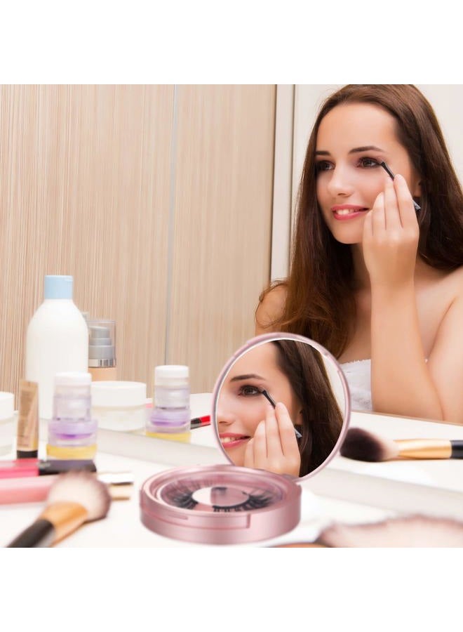 Maitys 6 Pieces Eyelash Packaging Circle Box with Mirror, Eyelash Storage Box Empty Lash Case with Lash Holder for Women Girls (Rose Gold) - Image 4