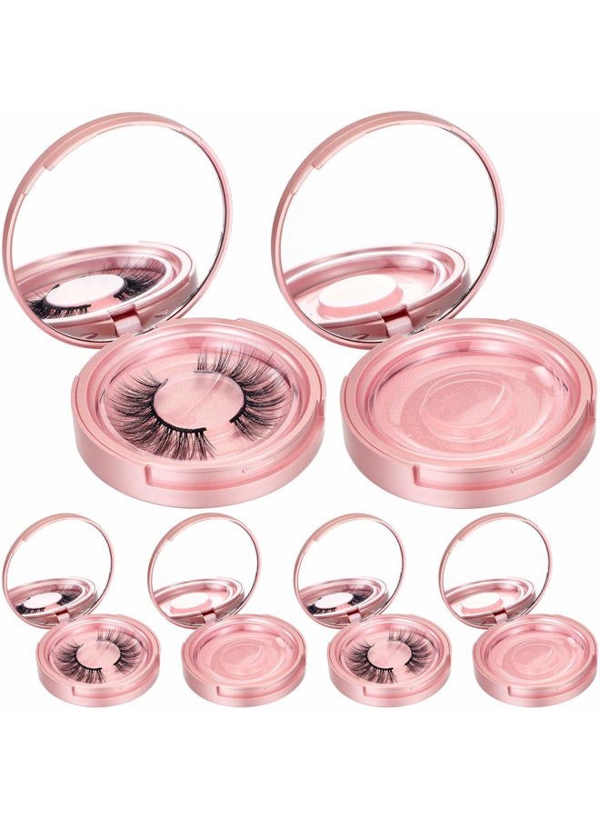 Maitys 6 Pieces Eyelash Packaging Circle Box with Mirror, Eyelash Storage Box Empty Lash Case with Lash Holder for Women Girls (Rose Gold) - Image 1