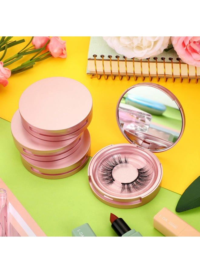 Maitys 6 Pieces Eyelash Packaging Circle Box with Mirror, Eyelash Storage Box Empty Lash Case with Lash Holder for Women Girls (Rose Gold) - Image 3