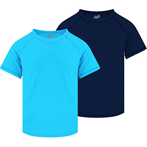 Semois Boys Rash Guard Swim Shirt Short Sleeve, 2 Pack Blue and Navy Blue UPF 50+ Sun Protection Quick Dry Slim Fit Fishing Surf Shirt Cool Beach Clothes for Toddler Youth Kids Size 10-12 Years - Image 1