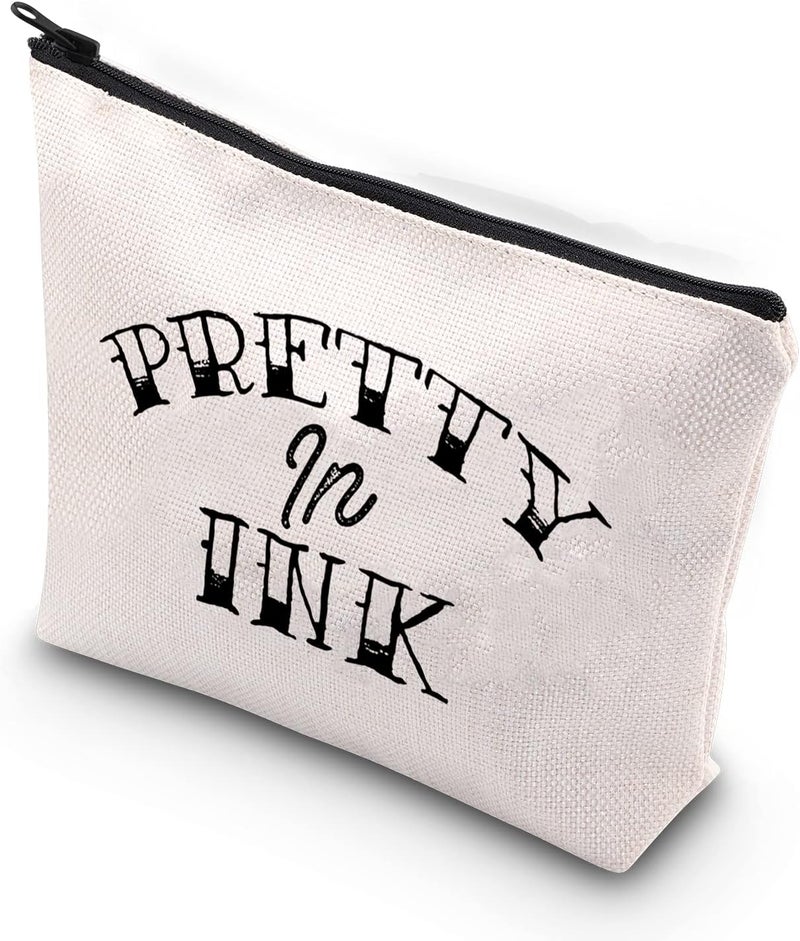 WCGXKO WCGXKO Tattoo Lover Gift Tattoo Artists Gift Pretty in Ink Addicted to Ink Zipper Pouch Makeup Bag (Pretty in Ink)