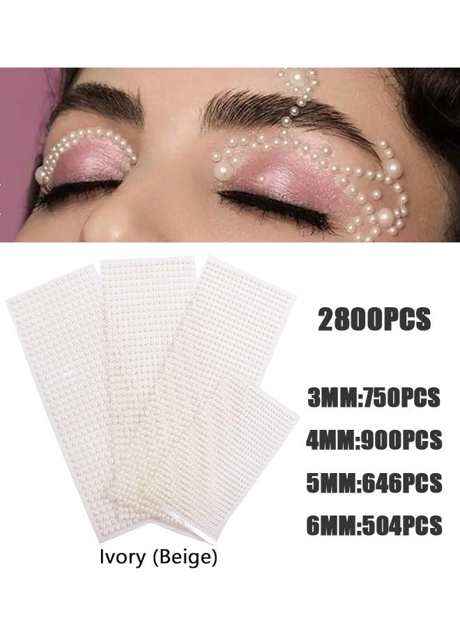 2800 قطعة ملصقات لؤلؤة ذاتية اللصق، 4 أوراق لؤلؤات بأحجام مختلفة لملصقات للجسم، الوجه، المكياج، العين، الأظافر، الحرف اليدوية - Image 1