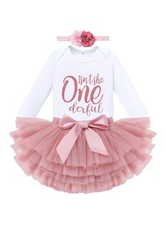 Baby Girls Boho Rainbow 1st  Birthday Outfit Long Sleeve Romper Tutu Skirt Bloomers Set with Headband Fall Dress Clothes for Cake Smash Photo Prop 1 Year Dusty Pink Letters (Long Sleeve)