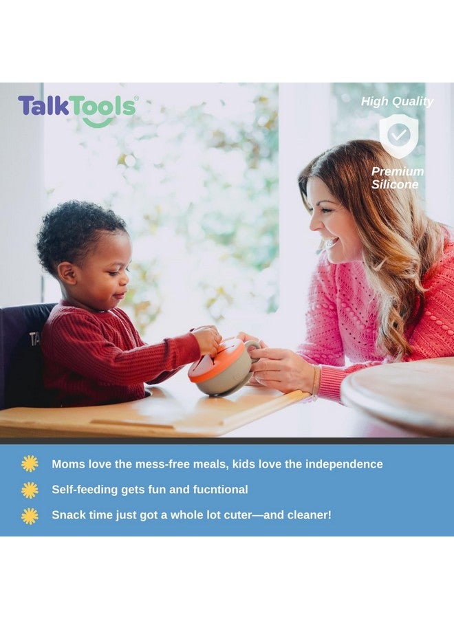 TalkTools Itsy Bowl with Locking Lid - Platinum grade silicone with Volume Lines, Curved Walls for Easy Scooping - for Babies, Toddlers, Children, and Elderly - Snack Lid Accessory (Ocean) - Image 4