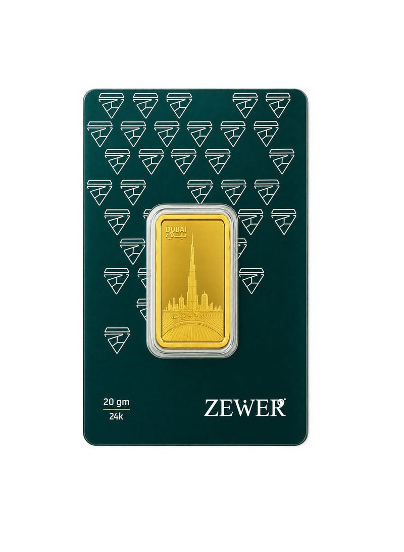 Zewer 20g 24K 999.9 Fine Gold Bar with Burj Khalifa Design - Image 2
