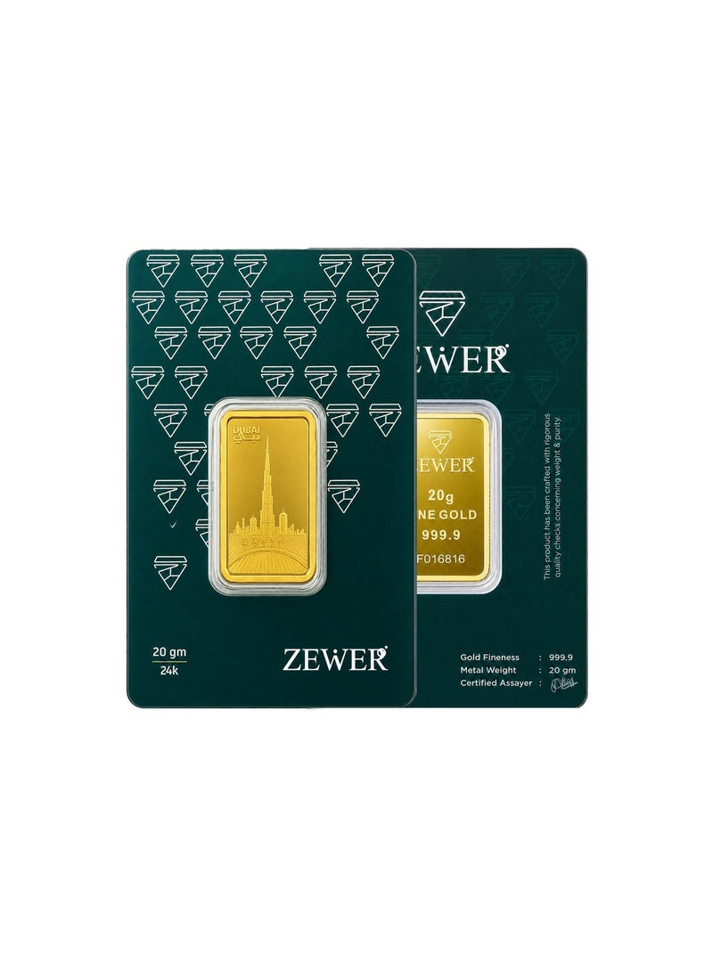 Zewer 20g 24K 999.9 Fine Gold Bar with Burj Khalifa Design - Image 3